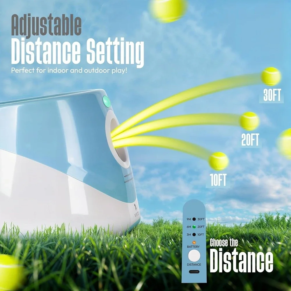 WRTZ‎ Automatic Dog Ball Launcher Small Dogs 3 Range Modes Rechargeable + Balls